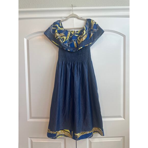 Marine Imports Inc. Chambray Dress Abstract Off Shoulder Ruffle Overlay and Hem - Picture 8 of 8
